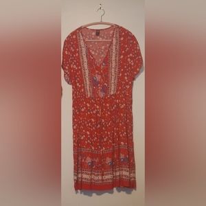 NEW Shein Curve Dress 3XL Red Floral Flutter Sleeve V Neck Casual Knee Length